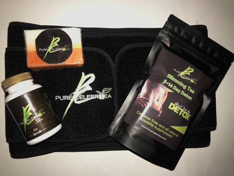 Waist shredder + slimming tea + immune booster/skin supplement + beauty bar